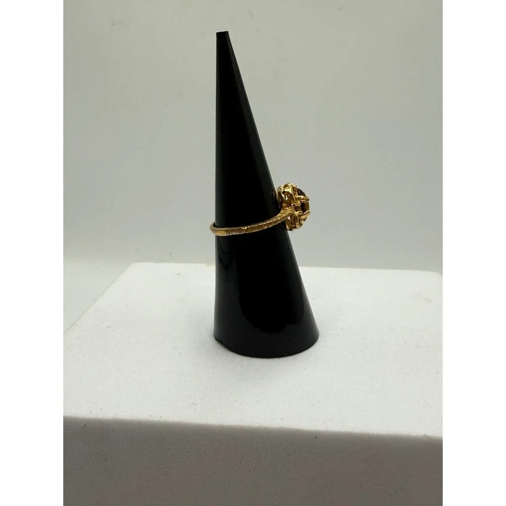 Vintage 18K HGE Tiger's Eye Ring Gold Tone Textured Band Size 5